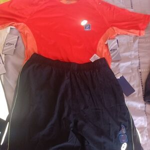 Asics Orange Sports Shirt & Black Shorts Set Size Mens M